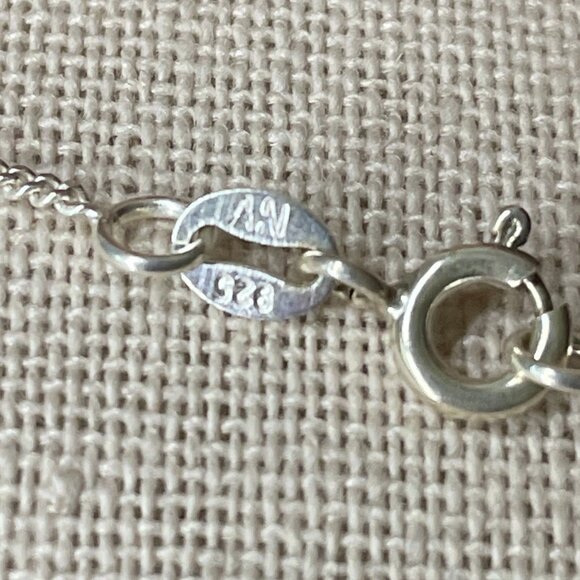 18" Sterling Silver Round Blue Topaz & Abalone Shell Necklace Vintage - Picture 6 of 6